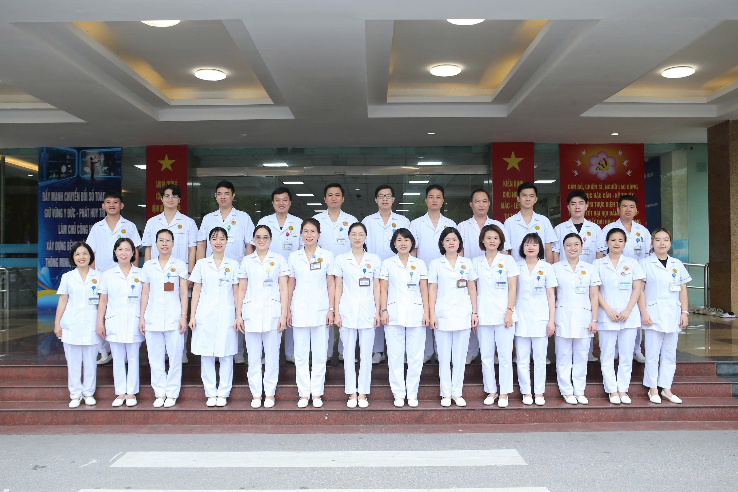 Group of medical staff standing together in a hospital setting
