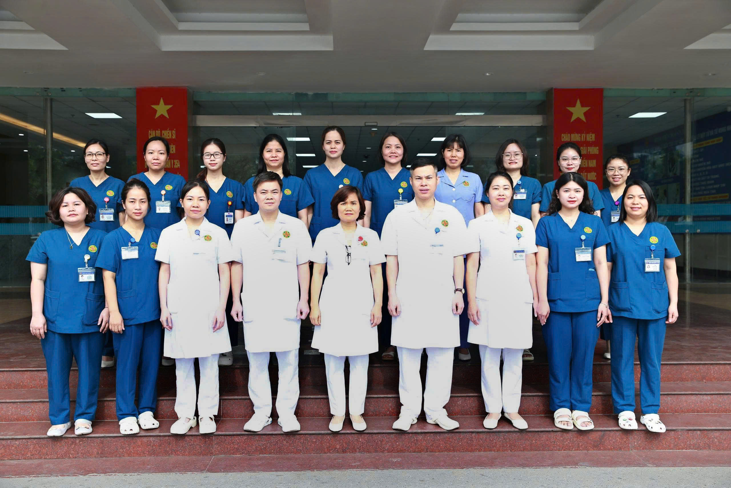 Group of medical staff standing together in a hospital setting