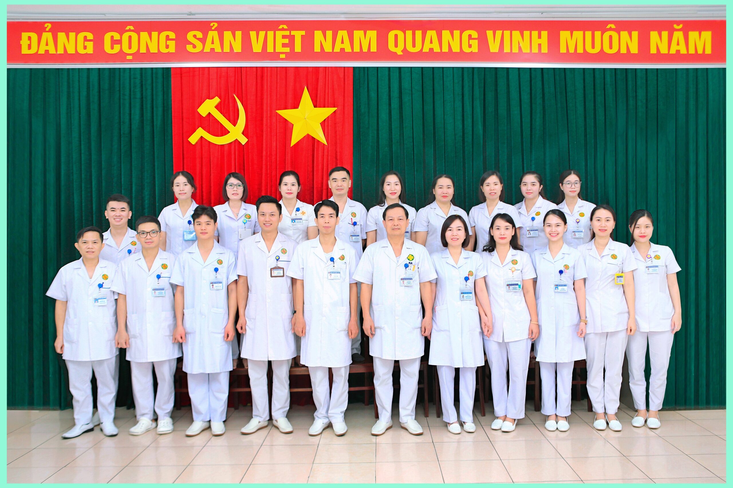 Group of medical staff standing together in a hospital setting