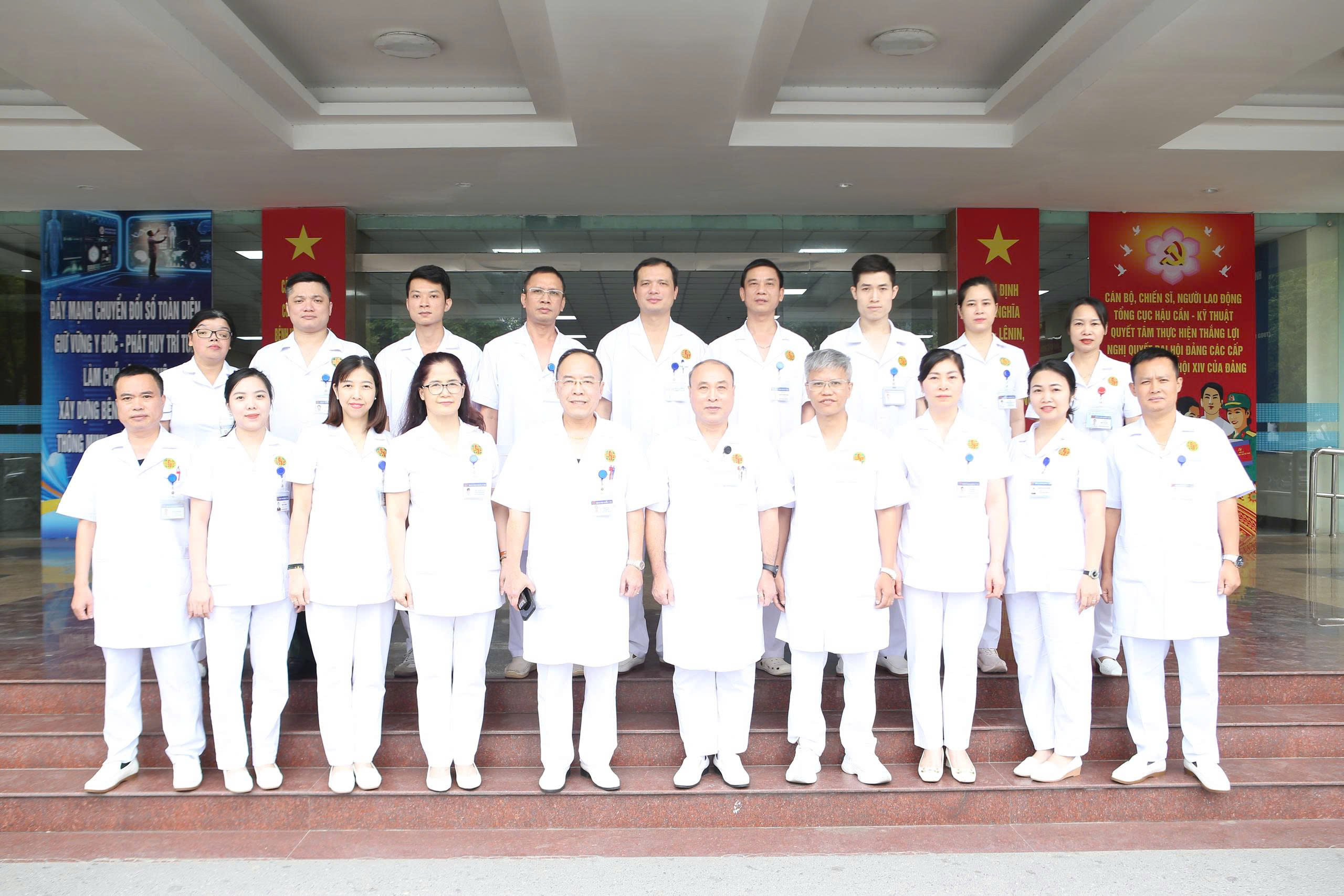 Group of medical staff standing together in a hospital setting