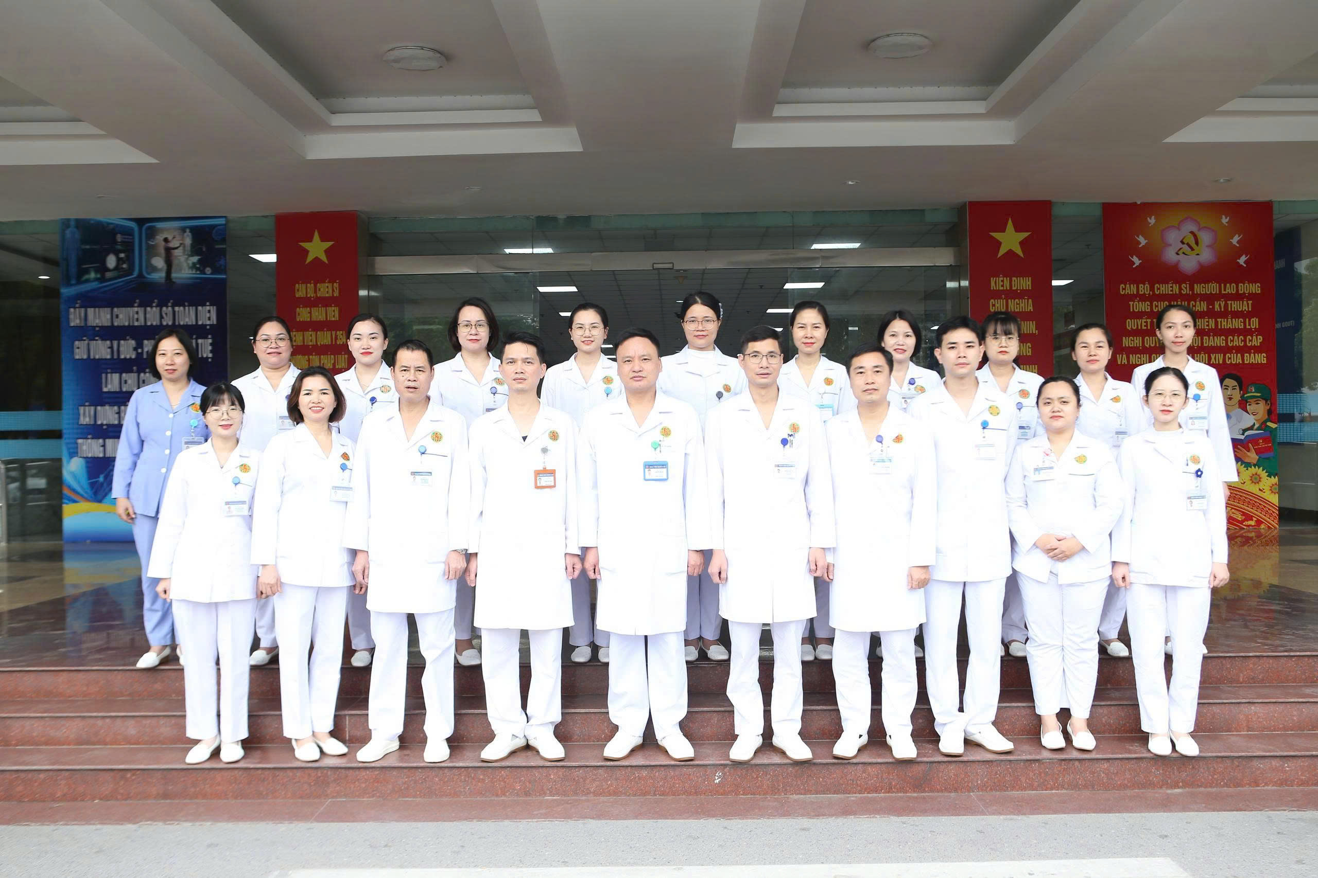Group of medical staff standing together in a hospital setting