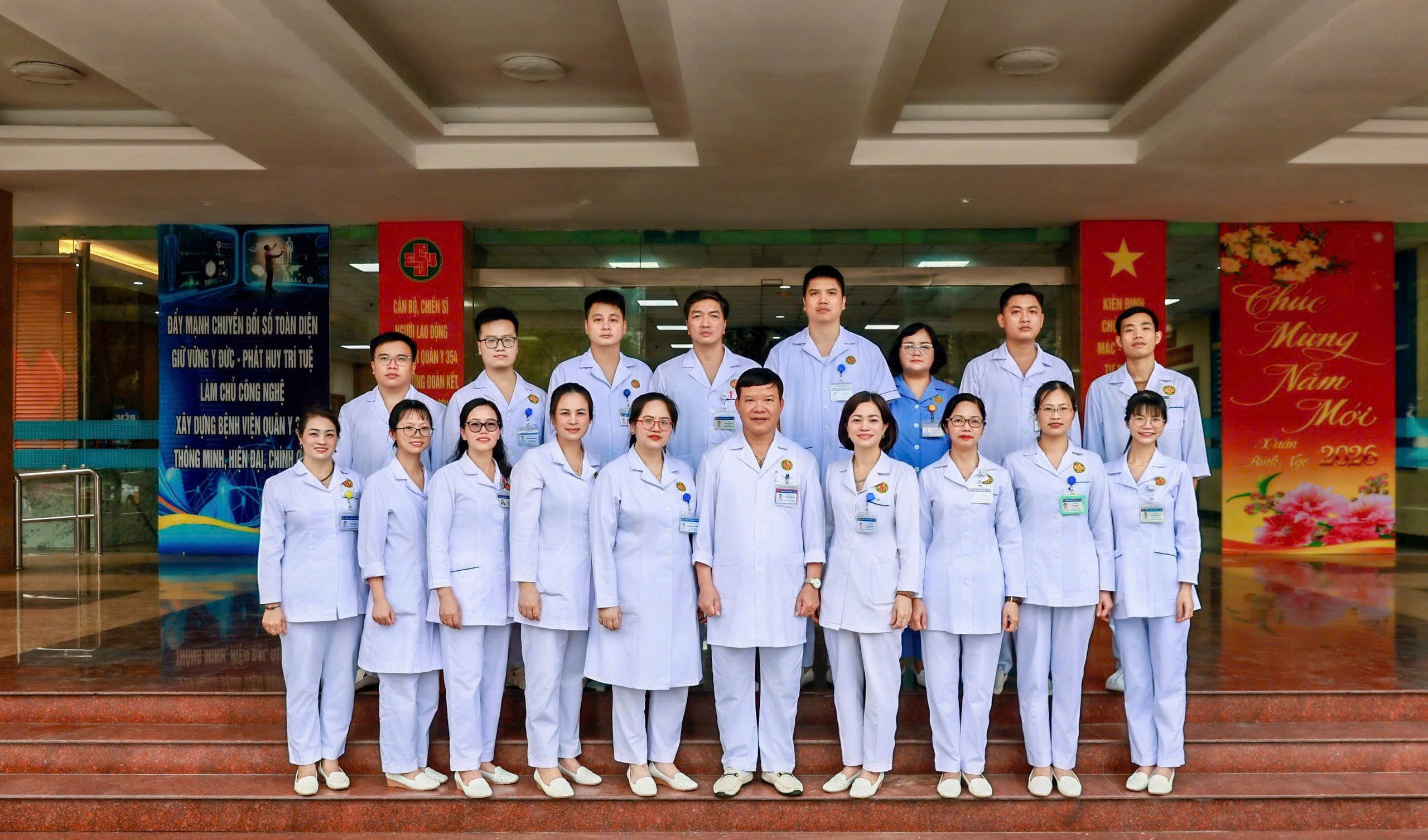 Group of medical staff standing together in a hospital setting