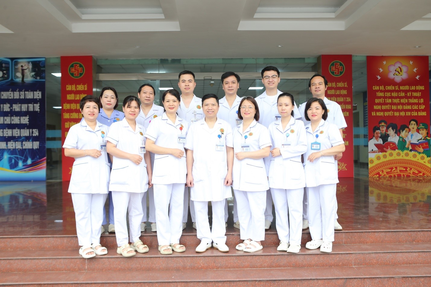 Group of medical staff standing together in a hospital setting